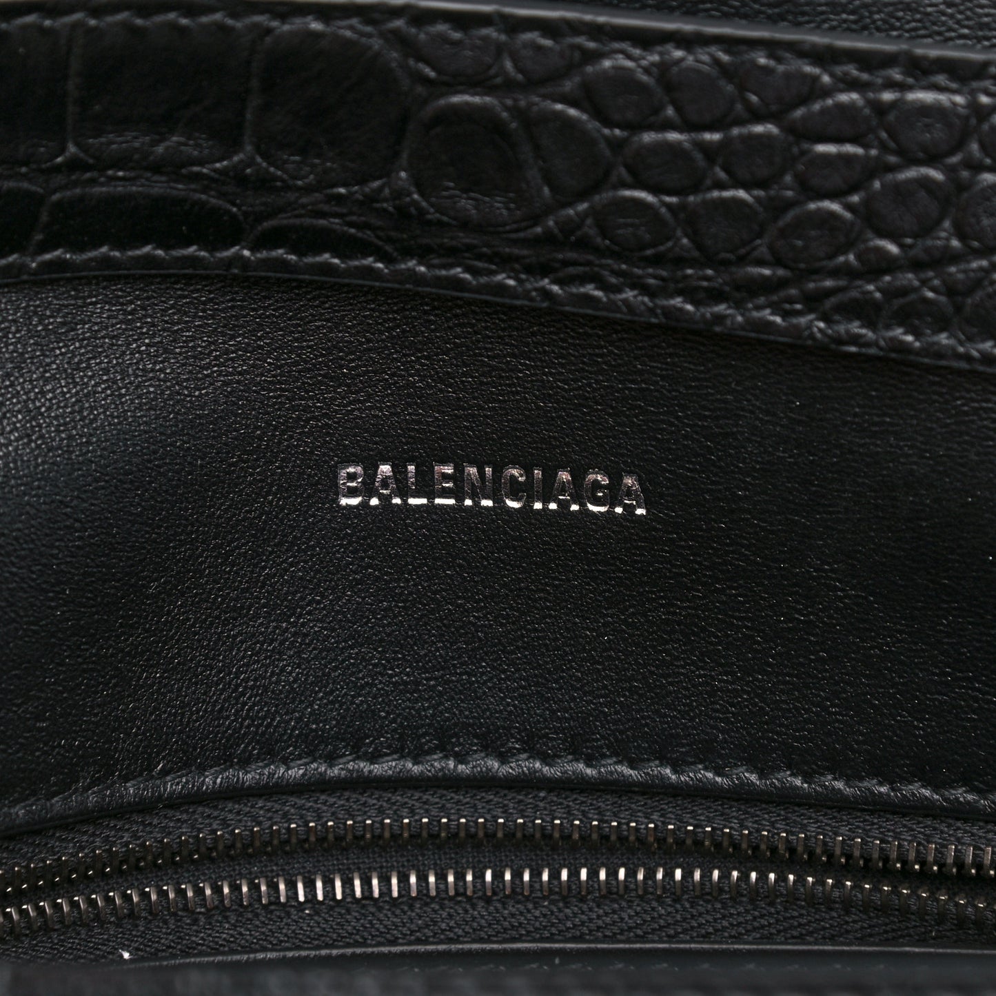 Extra Supple Calfskin Crocodile Embossed Monochrome XS Downtown Shoulder Bag Black