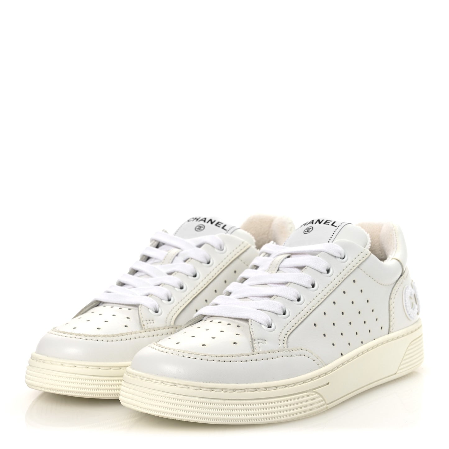 Calfskin Womens Logo Sneakers 38 White