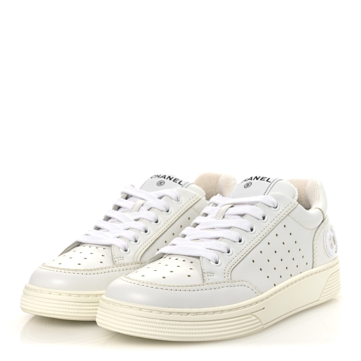 Chanel Calfskin Womens Logo Sneakers 38 White 4 of 11