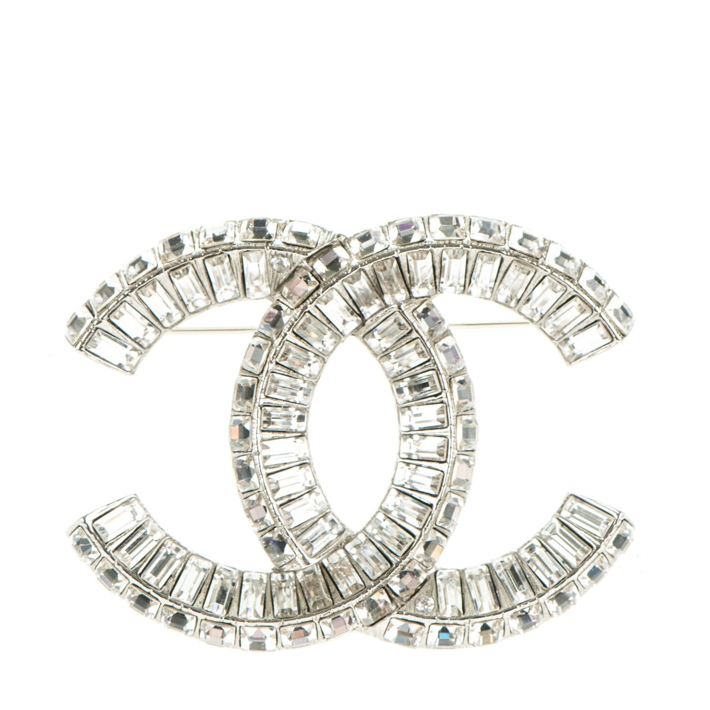 Baguette Crystal CC Brooch Silver