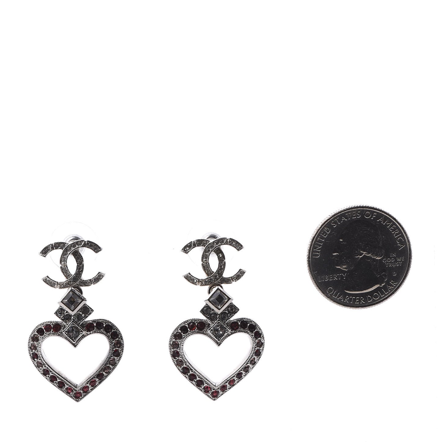 Crystal Heart CC Drop Earrings Silver Mutlicolor