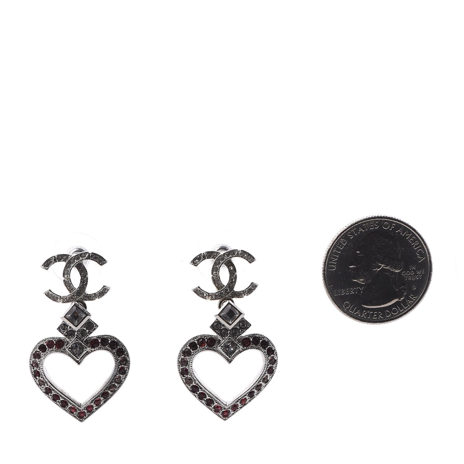Chanel Crystal Heart CC Drop Earrings Silver Mutlicolor 3 of 6