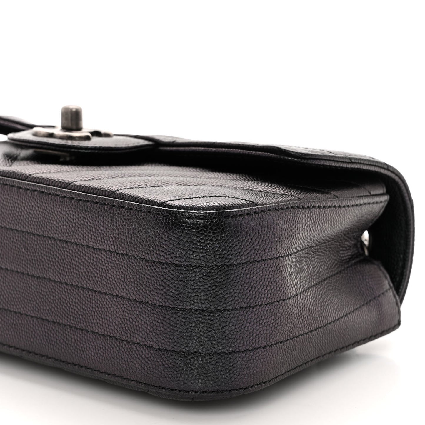 Iridescent Caviar Chevron Quilted Mini Rectangular Flap Black