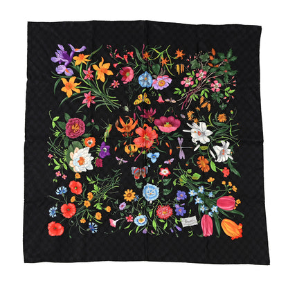 Gucci Silk Twill Flora Beauty Square Scarf Black 1 of 4