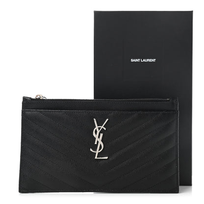 Saint Laurent Grain De Poudre Chevron Monogram Bill Pouch Black 8 of 8