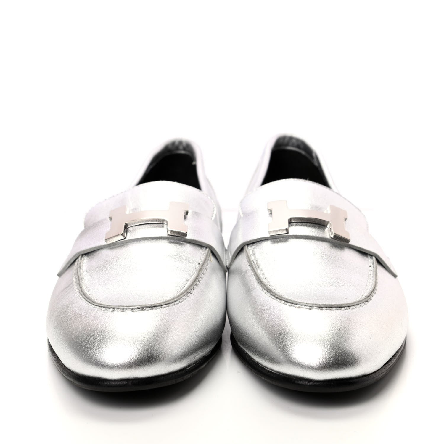 Hermes Metallic Goatskin Paris Loafers 37 Gris Argente 2 of 7