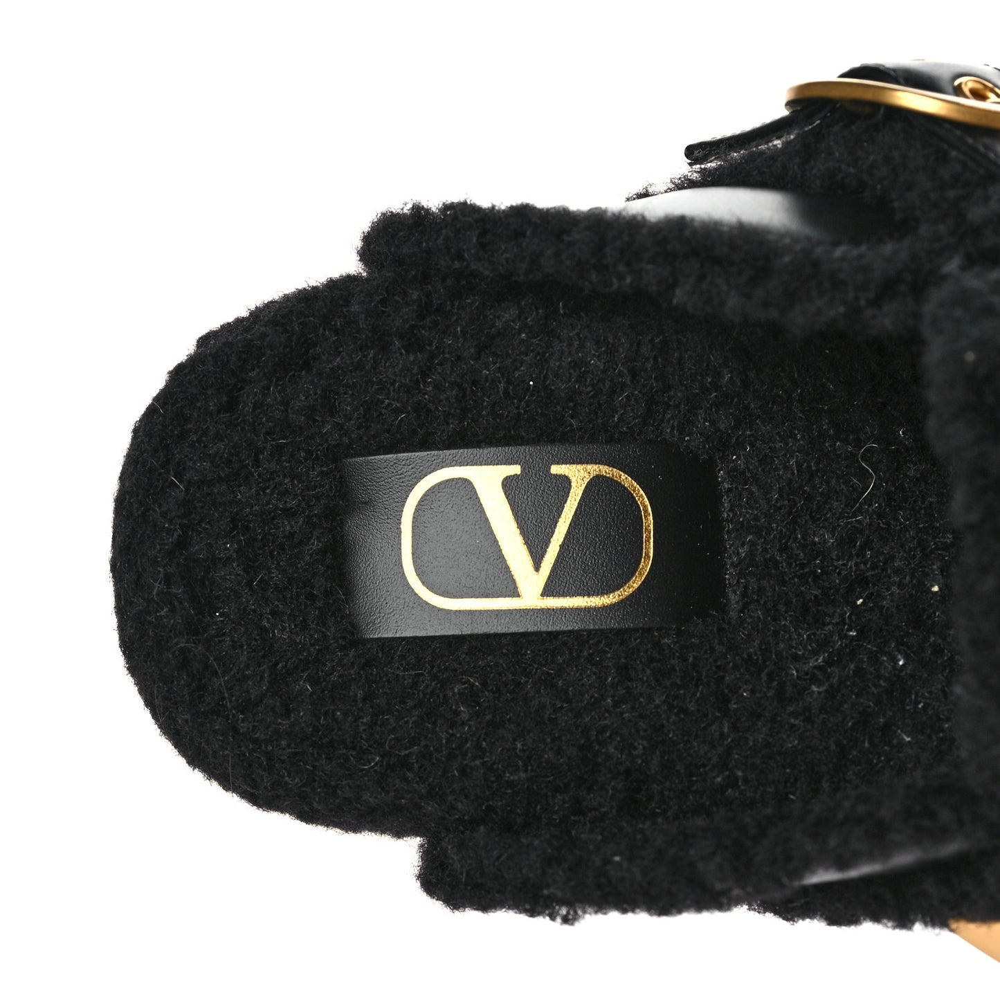 Calfskin Shearling Roman Stud River Slippers 36 Black