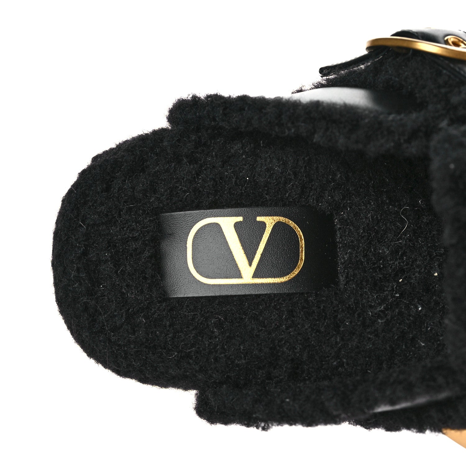 Valentino Garavani Calfskin Shearling Roman Stud River Slippers 36 Black 6 of 7