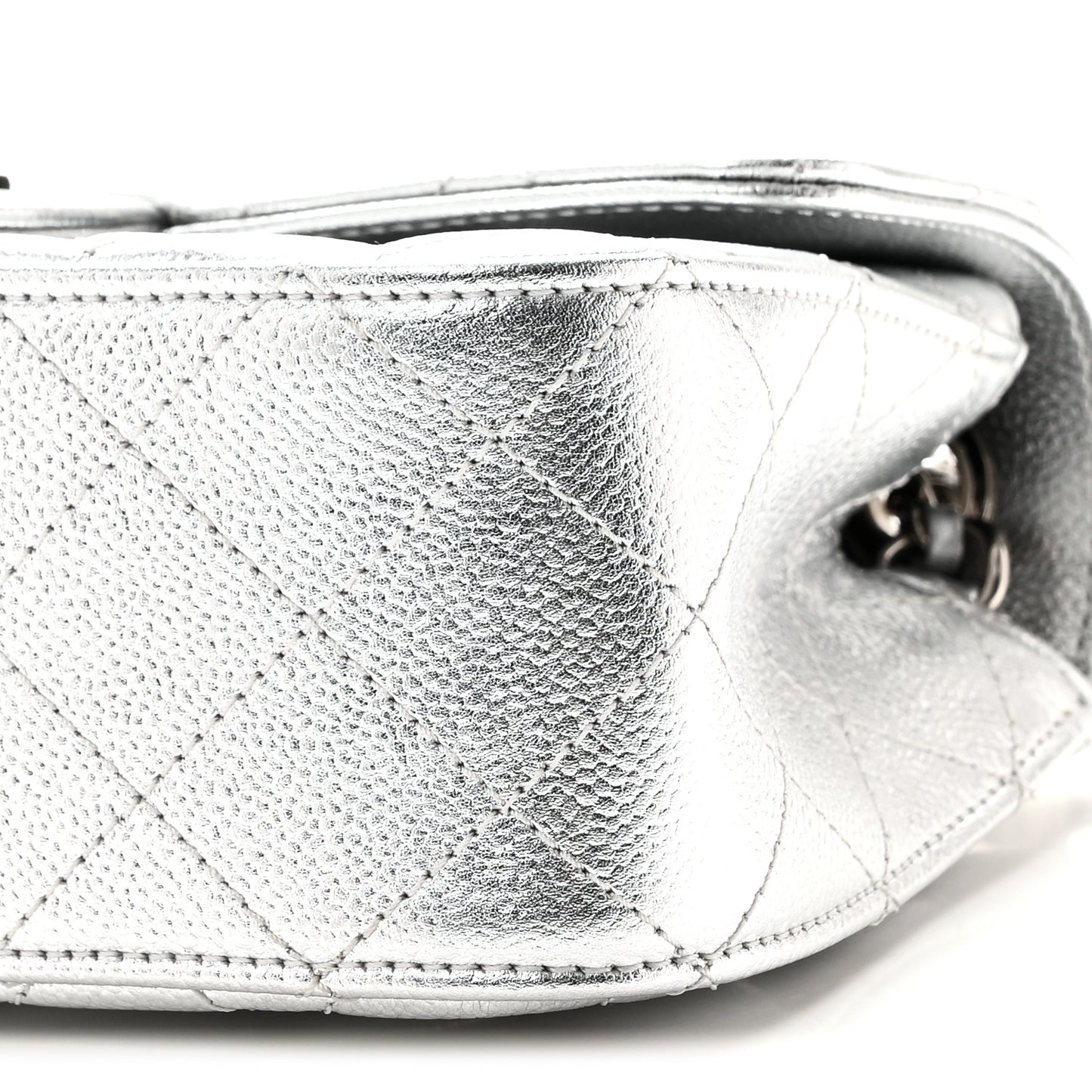 Metallic Caviar Quilted Mini Rectangular CC Slide Flap Silver
