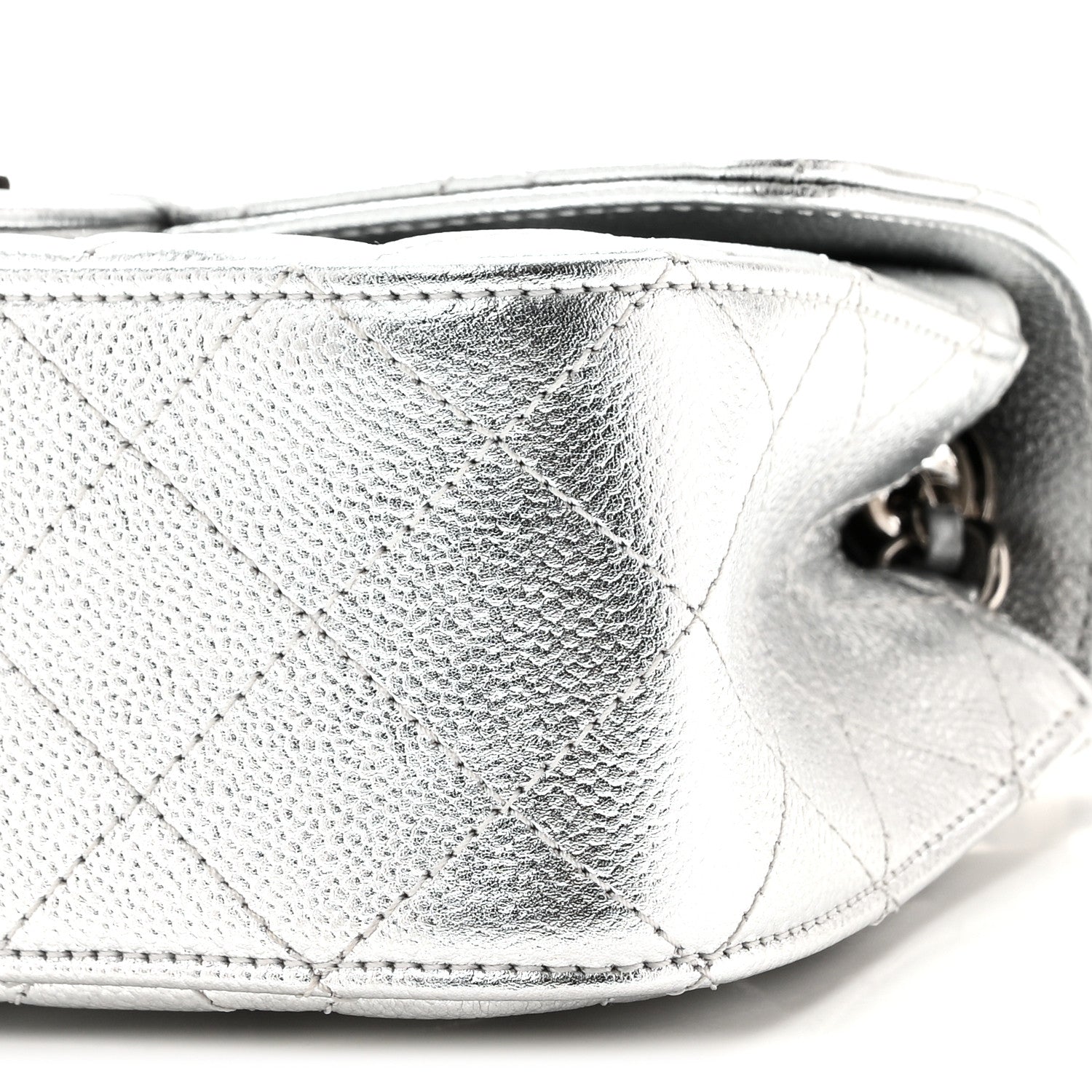 Chanel Metallic Caviar Quilted Mini Rectangular CC Slide Flap Silver 10 of 11