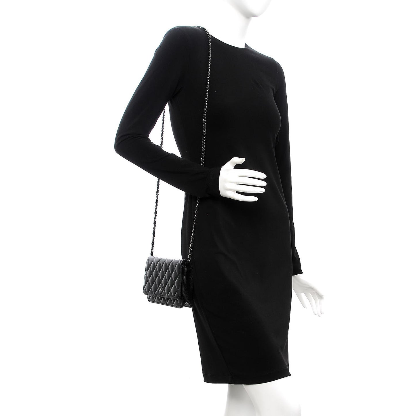 Metallic Caviar Quilted Wallet On Chain WOC Black