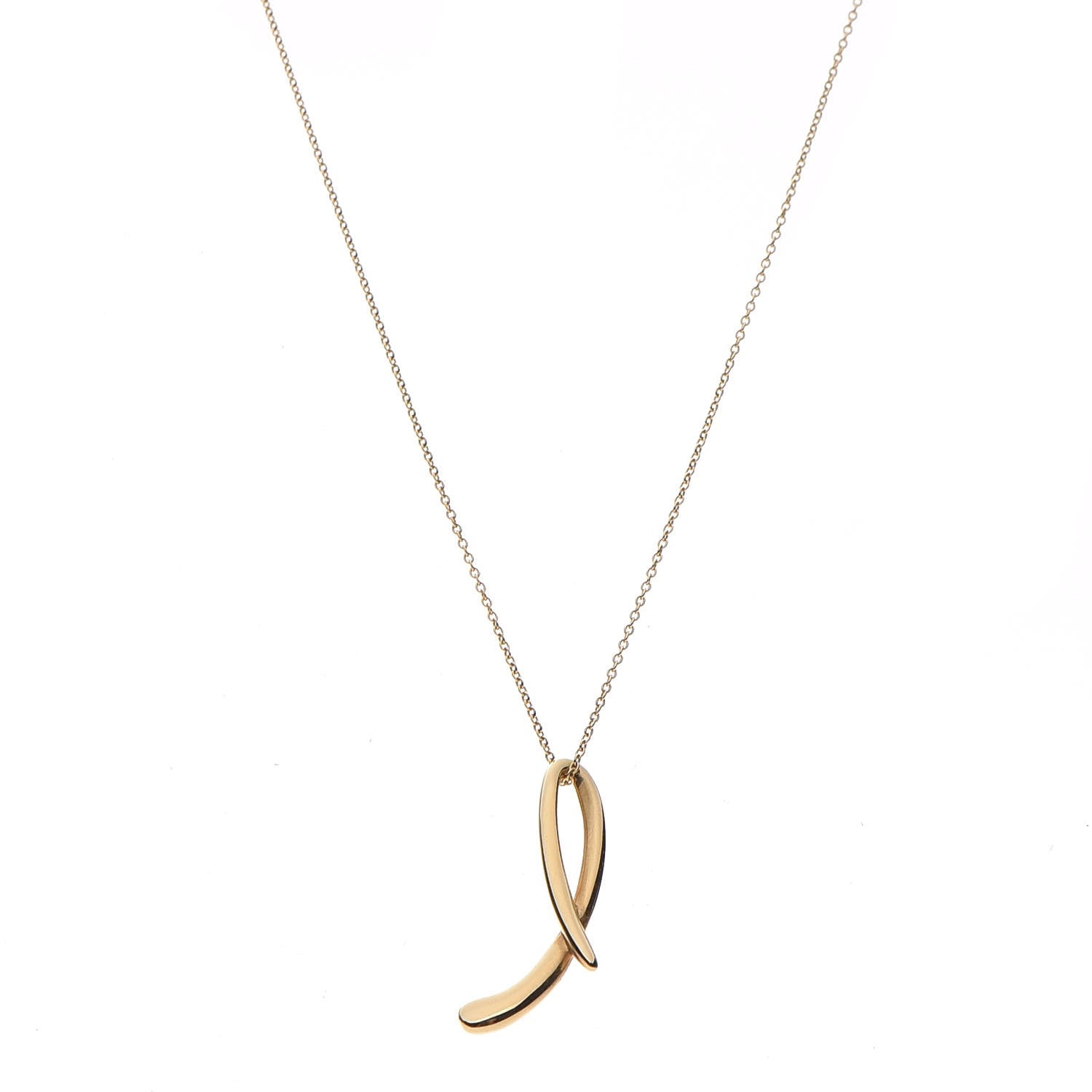 Tiffany 18K Yellow Gold Elsa Peretti Letter L Pendant Necklace 1 of 8