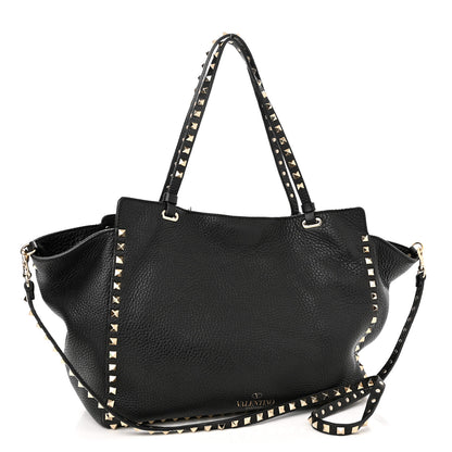 Valentino Garavani Alce Printed Calfskin Medium Rockstud Tote Black 3 of 11