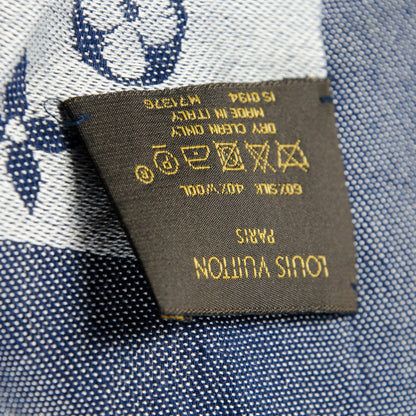 Louis Vuitton Wool Silk Monogram Denim Shawl Blue 6 of 7