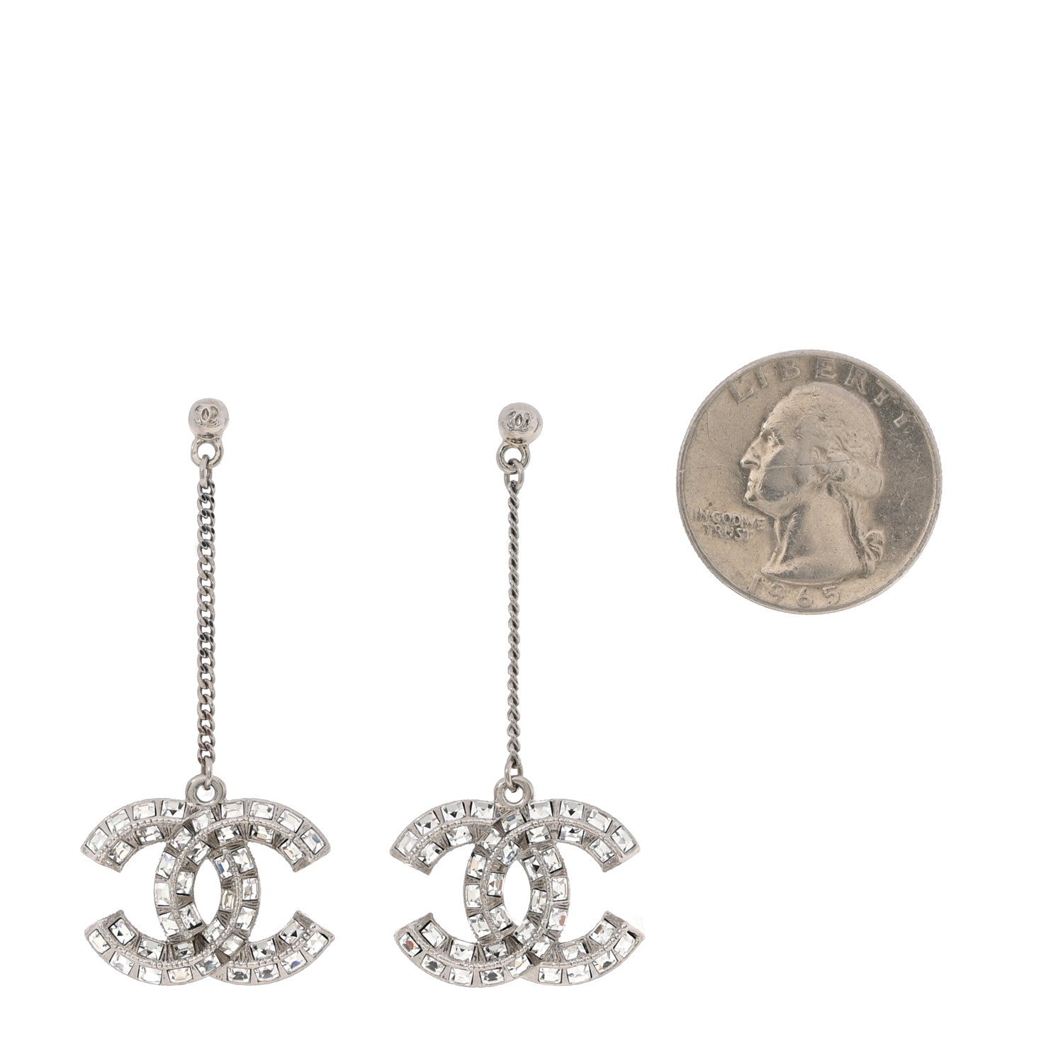 Chanel Baguette Crystal CC Drop Earrings Silver 2 of 5