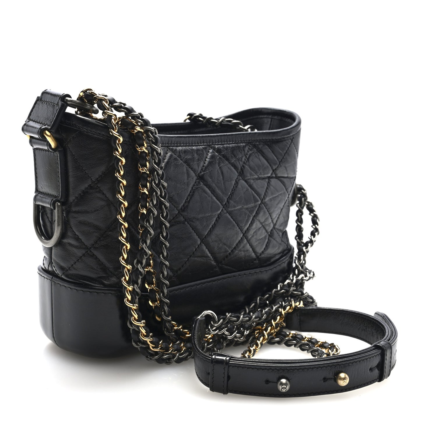 Aged Calfskin Quilted Small Gabrielle Logo Hobo Black