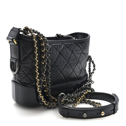 Chanel Aged Calfskin Quilted Small Gabrielle Logo Hobo Black 3 of 10