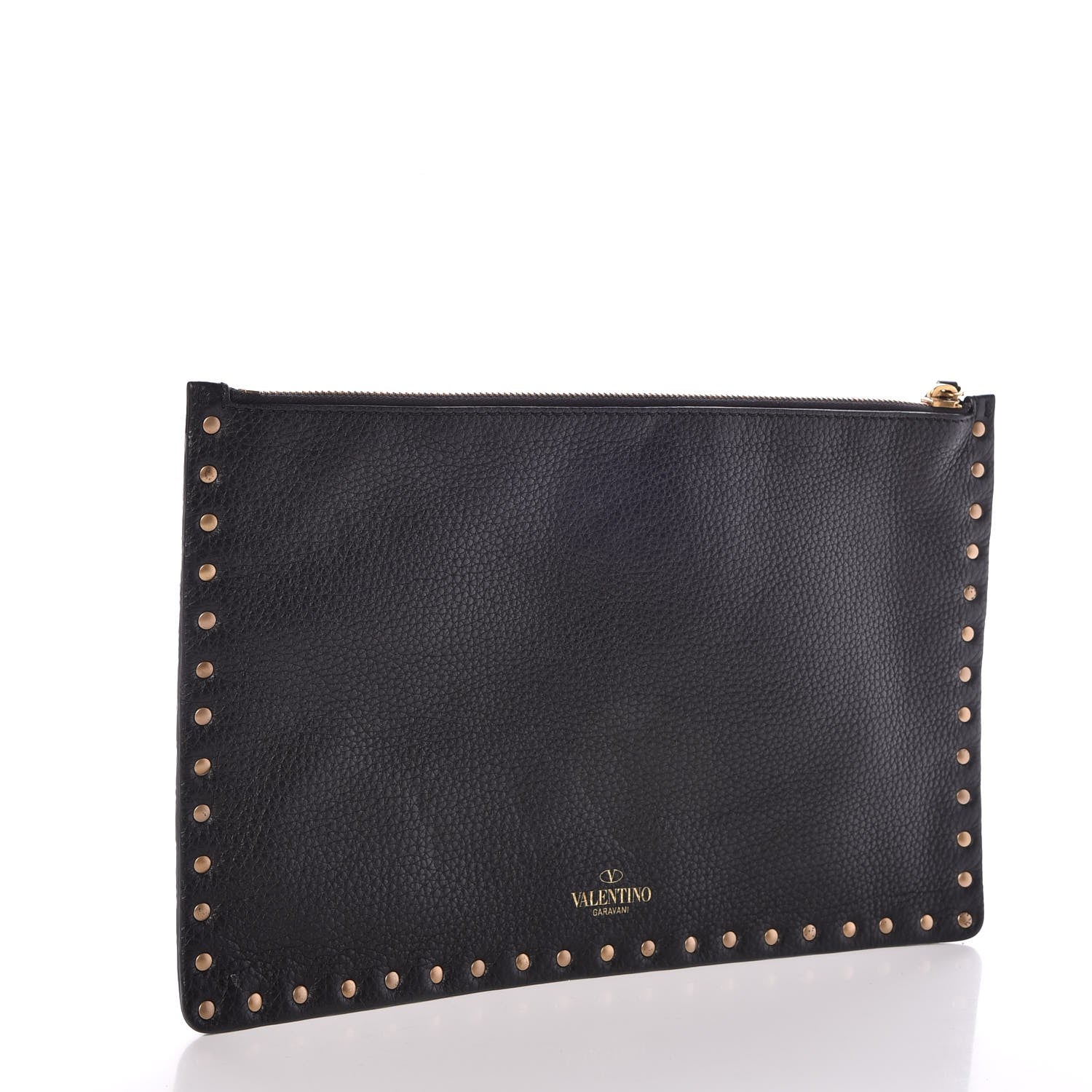Valentino Garavani Pebbled Calfskin Turquoise Large Rockstud Rolling Zip Pouch Black 3 of 7