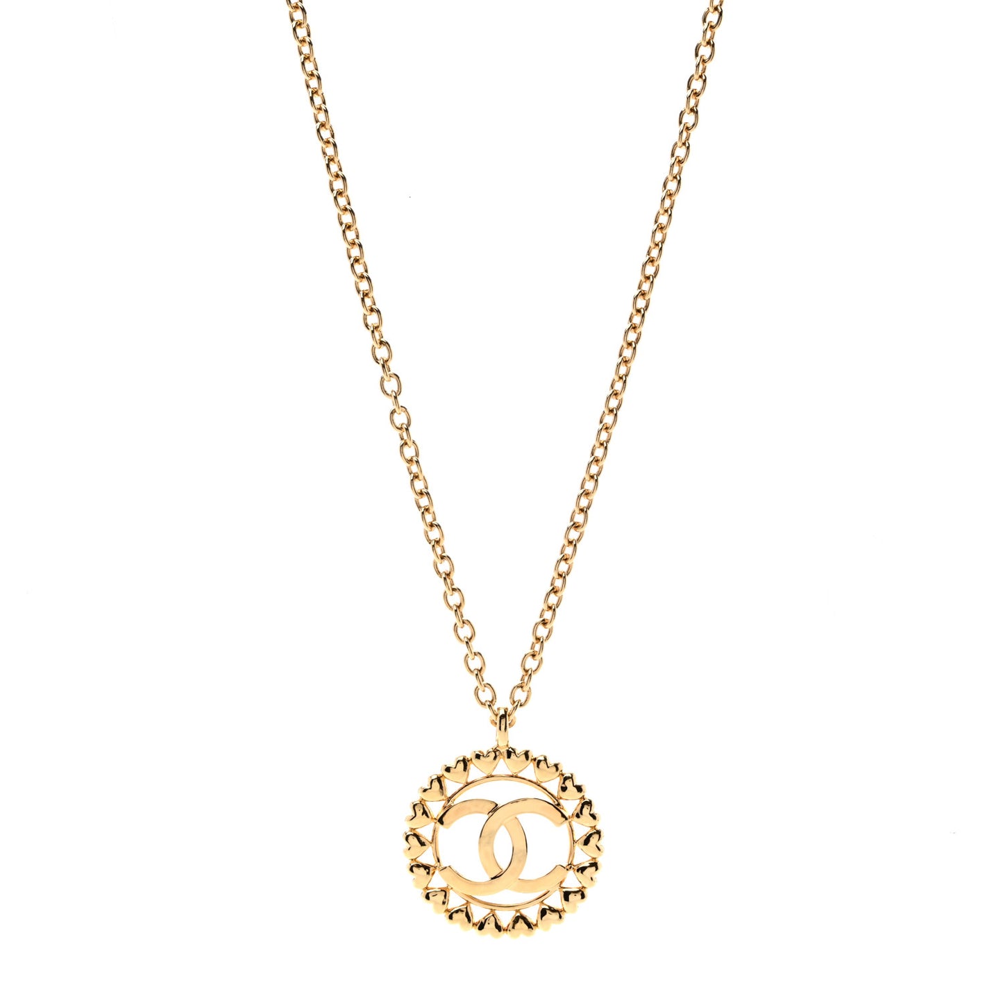 Metal CC Heart Medallion Chain Pendant Necklace Gold