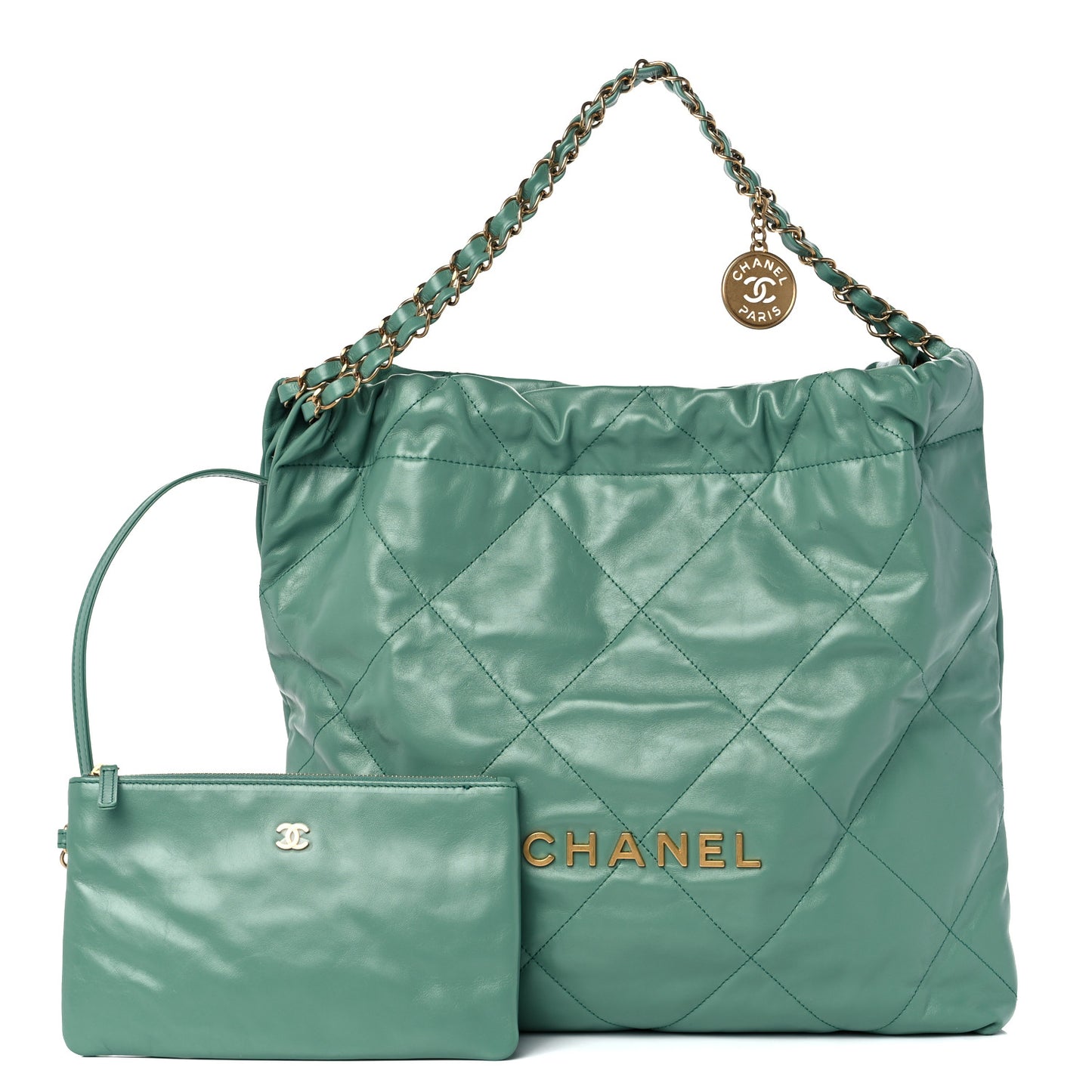 Shiny Calfskin Quilted Chanel 22 Green