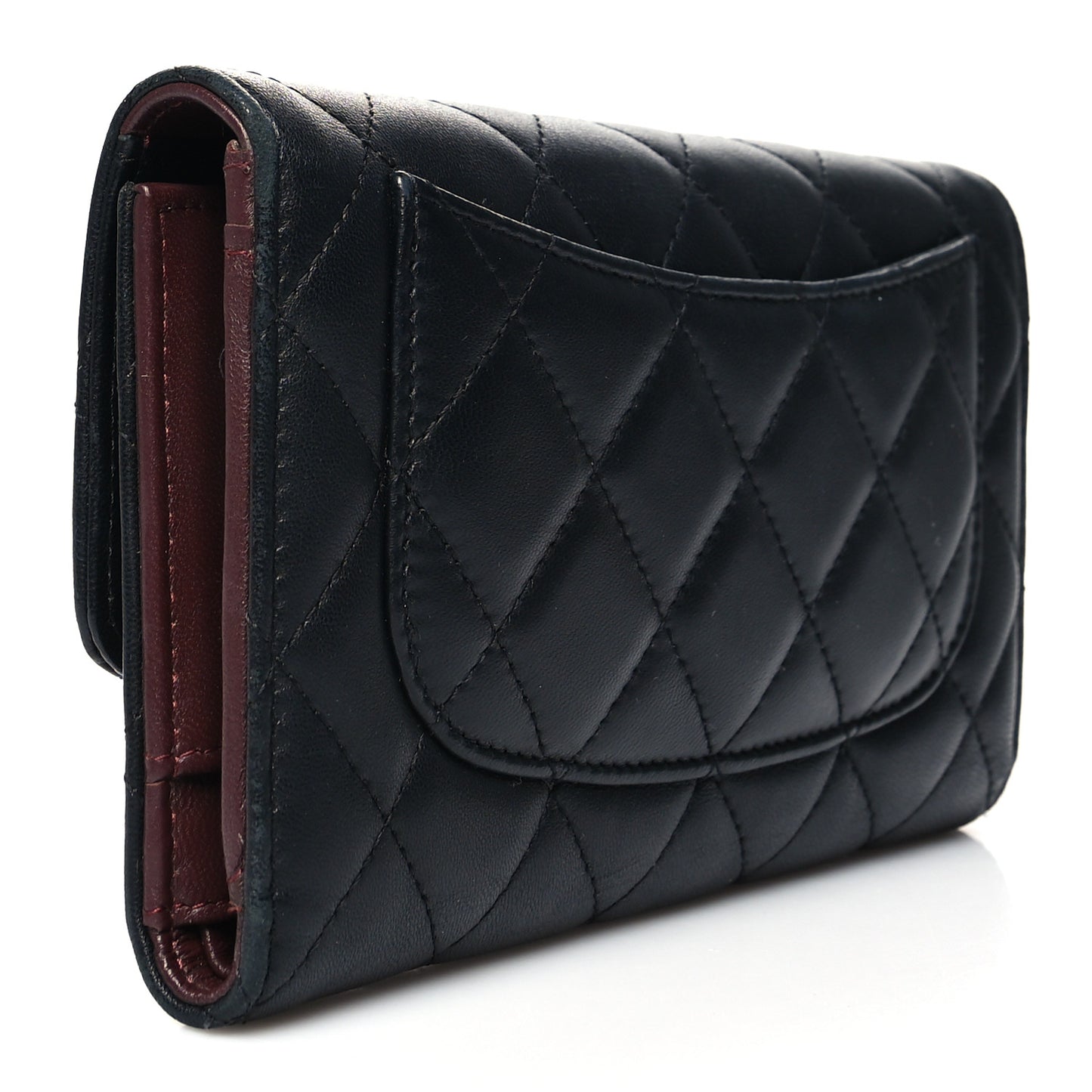 Lambskin Quilted Large Flap Wallet Black