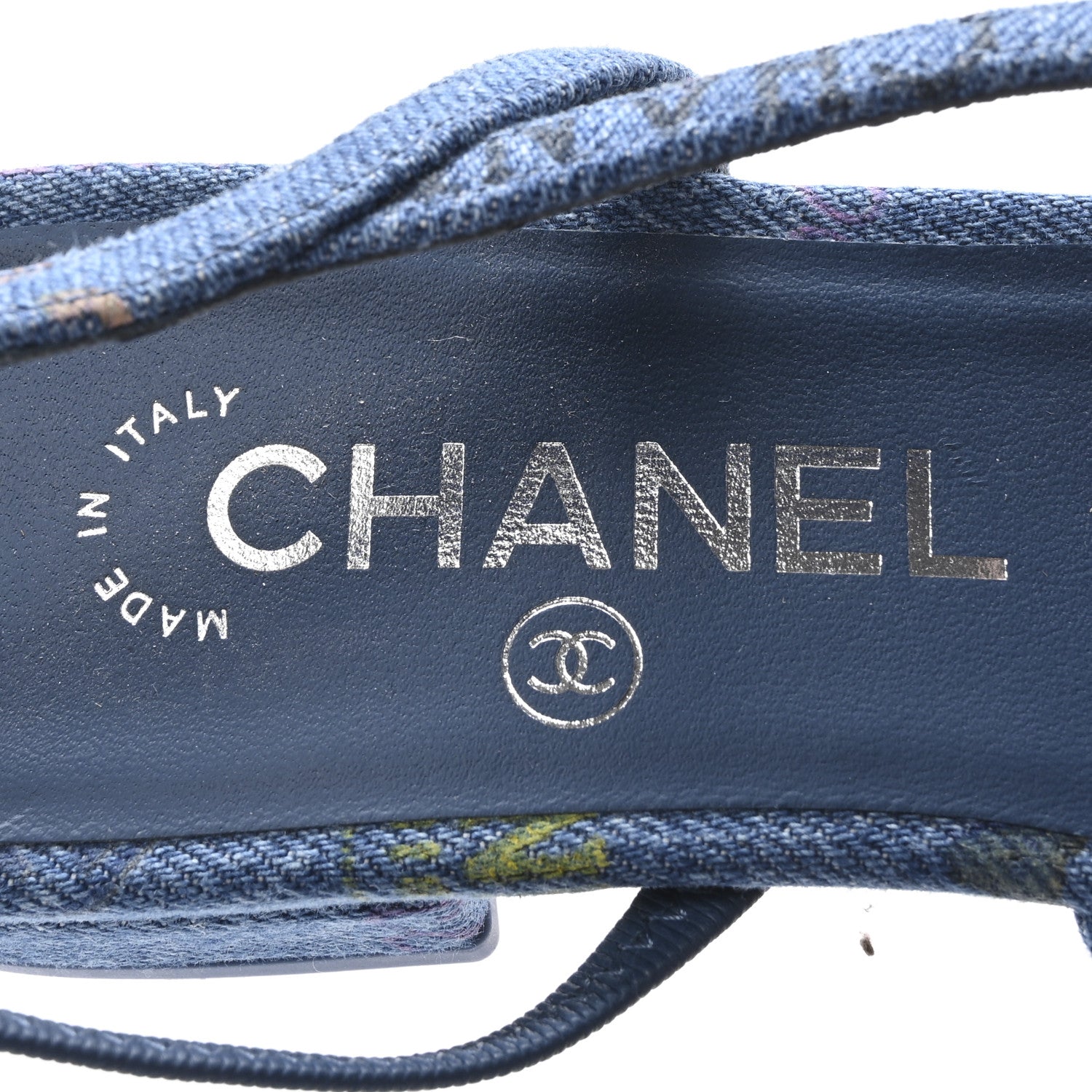 Chanel Denim Printed Denim Mood Cap Toe CC Slingback Flats 37