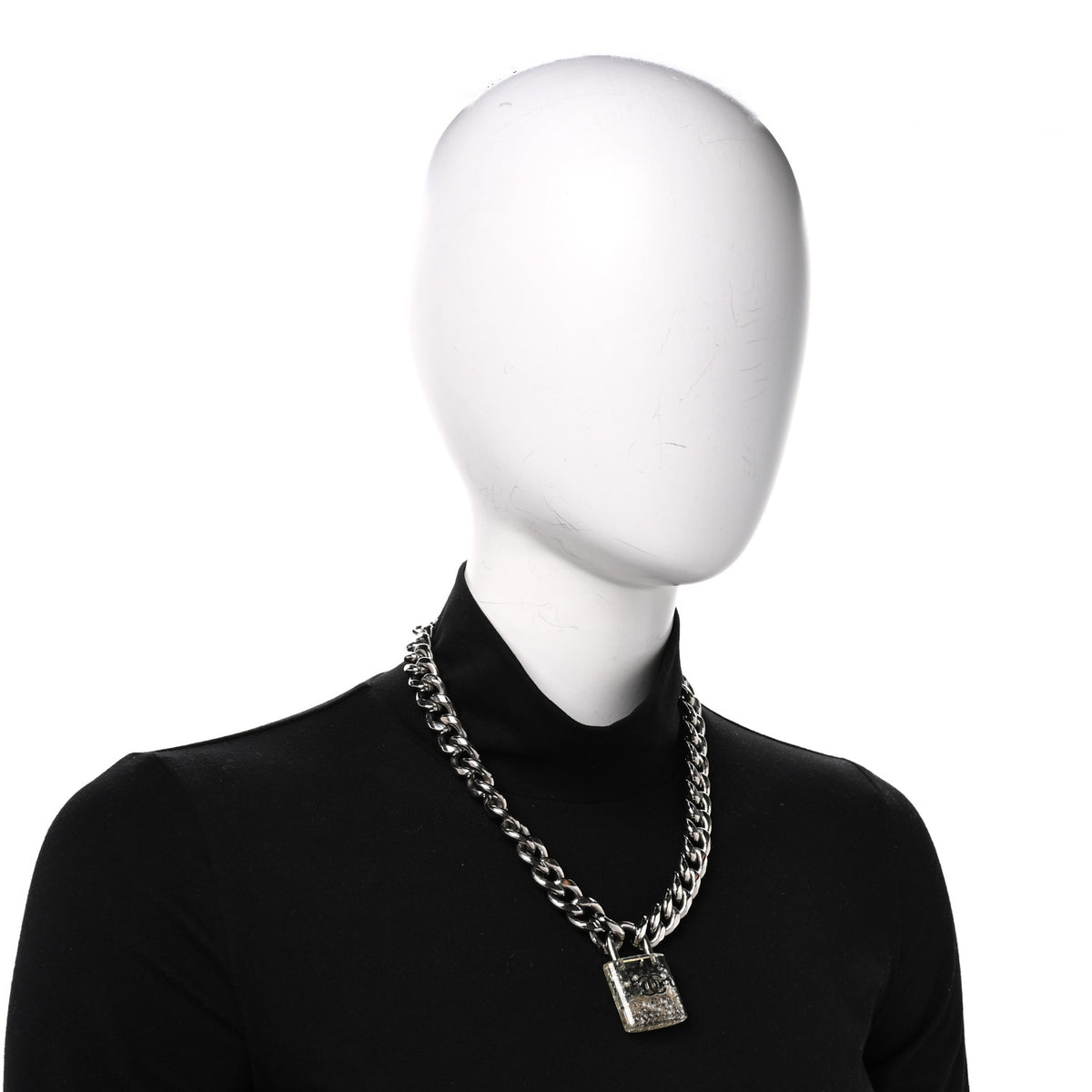 Chanel Resin CC Oversized Padlock Chain Necklace Silver Pearly White 2 of 4