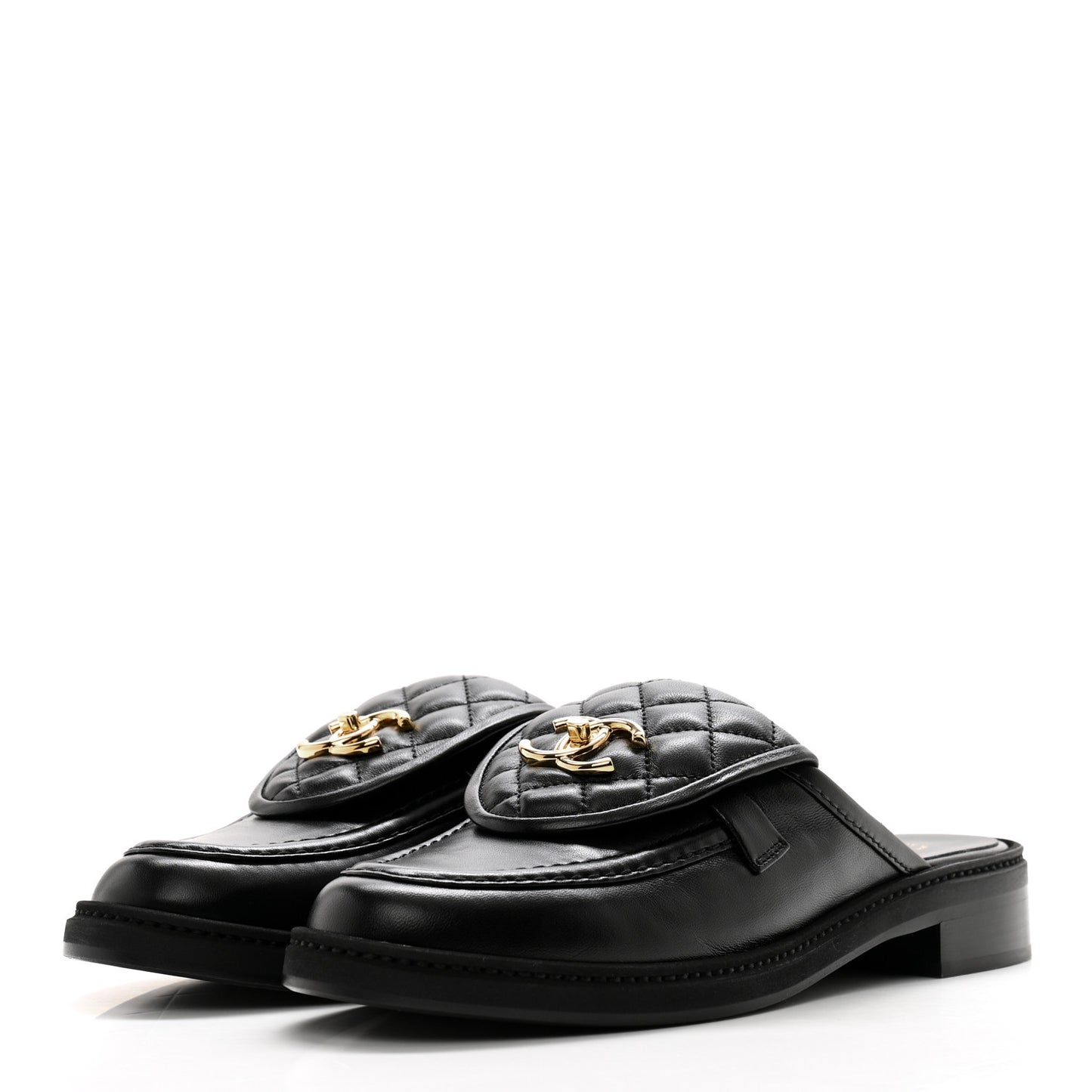 Lambskin Quilted CC Turnlock Mules 39 Black