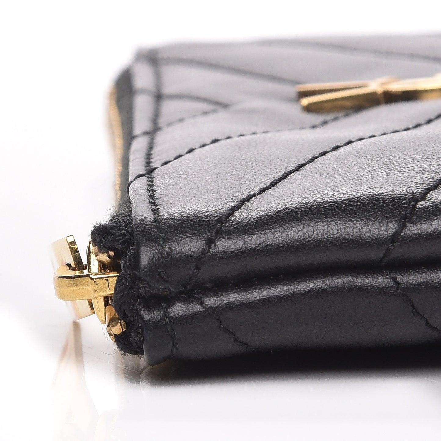 Calfskin Matelasse Monogram Key Pouch Black