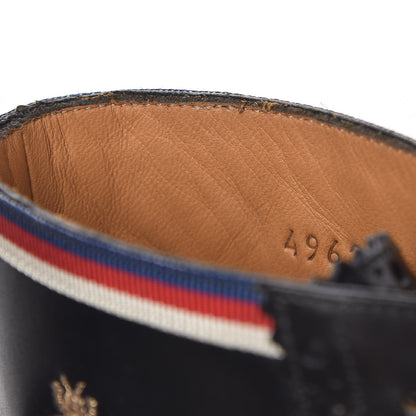 Gucci Calfskin Sylvie Web Bee Star Embroidered Mens Brogue Captoe Boots 7 Black 11 of 13