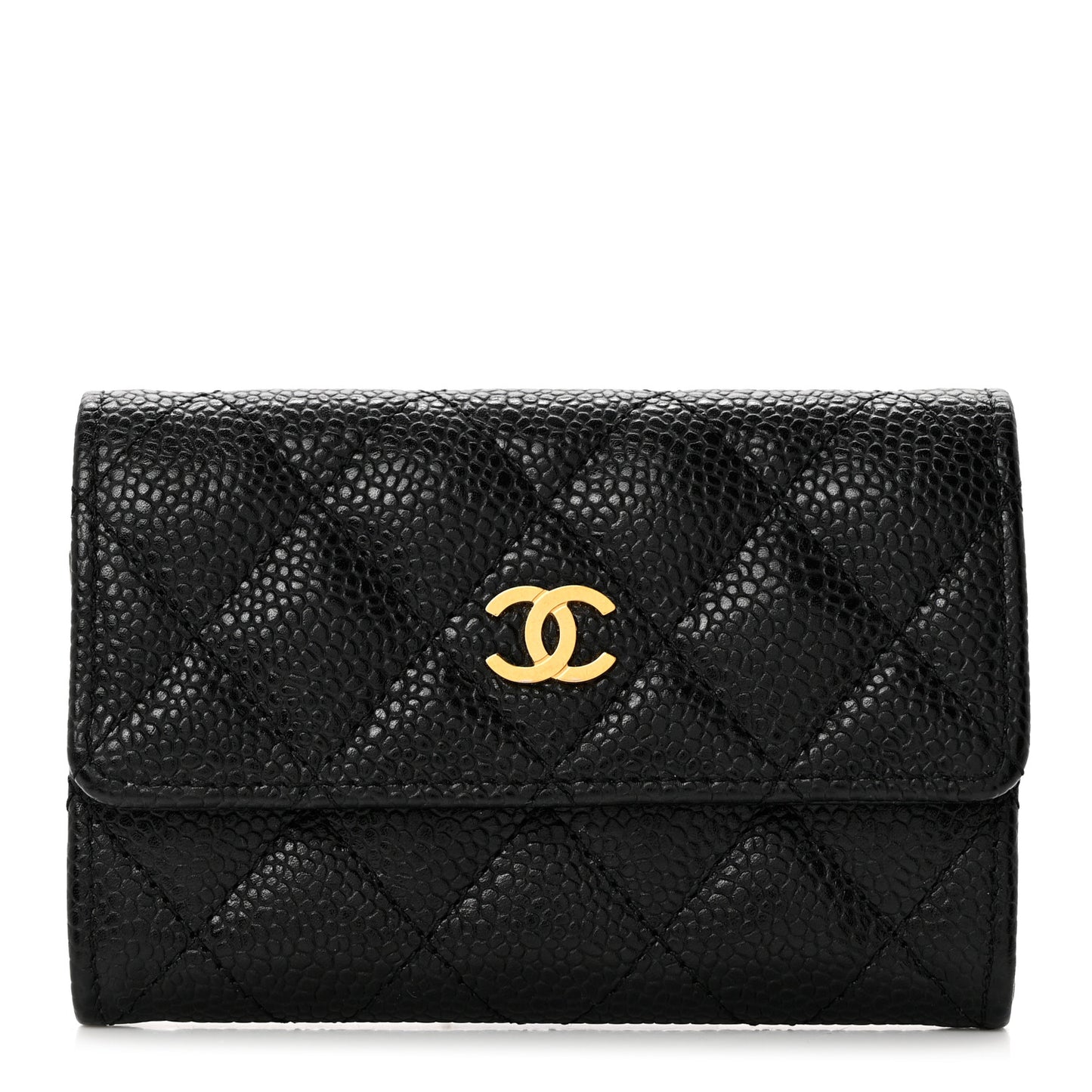 Caviar Quilted Flap Card Holder Black