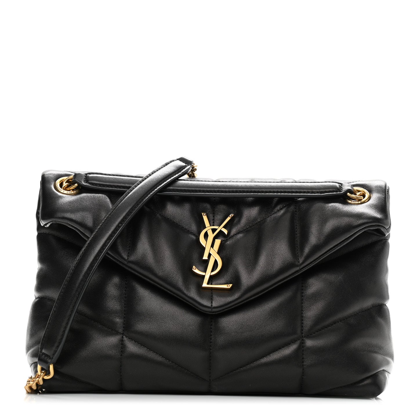Lambskin Quilted Small Loulou Puffer Monogram Chain Satchel Black