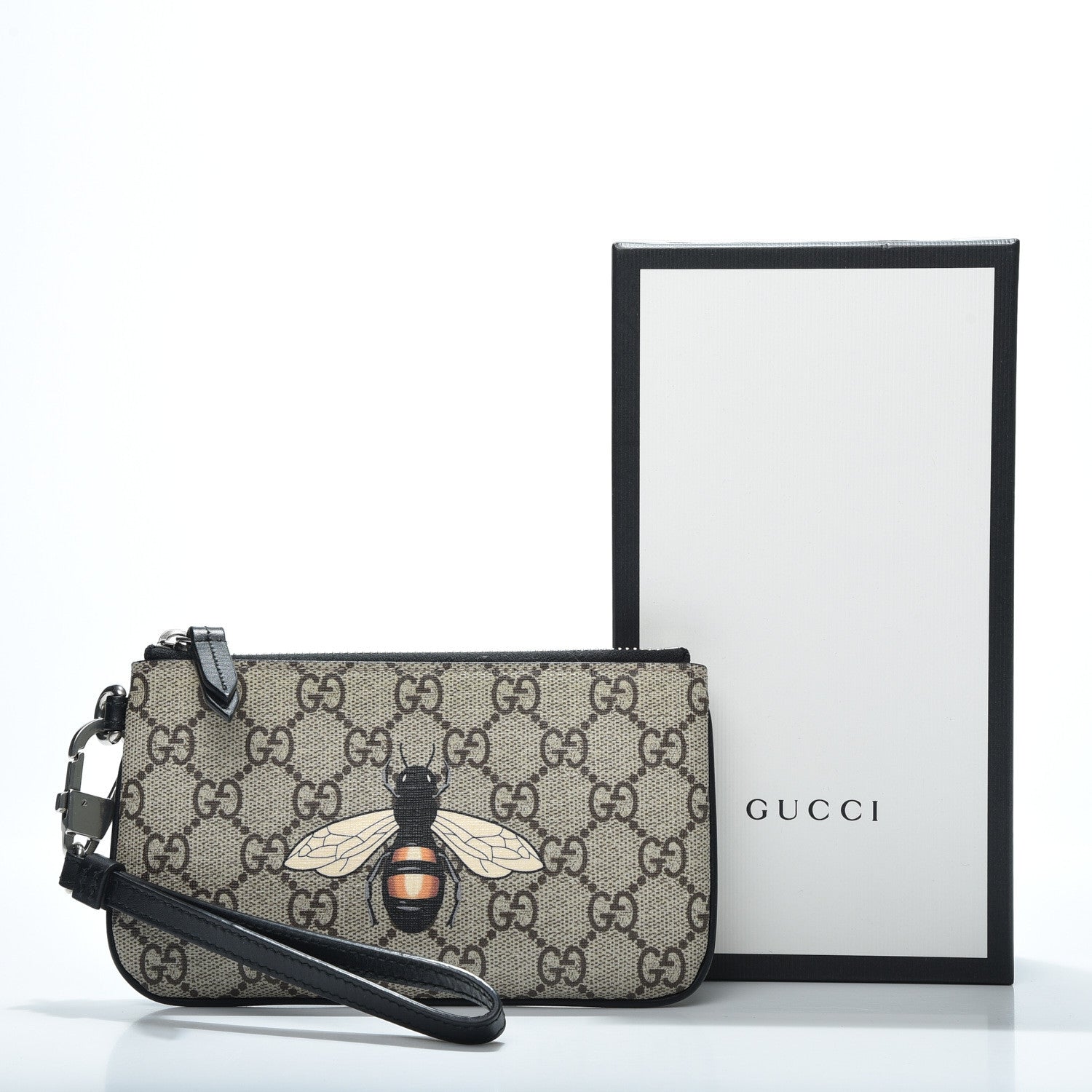 Gucci GG Supreme Monogram Bee Print Wrist Pouch Black 9 of 9