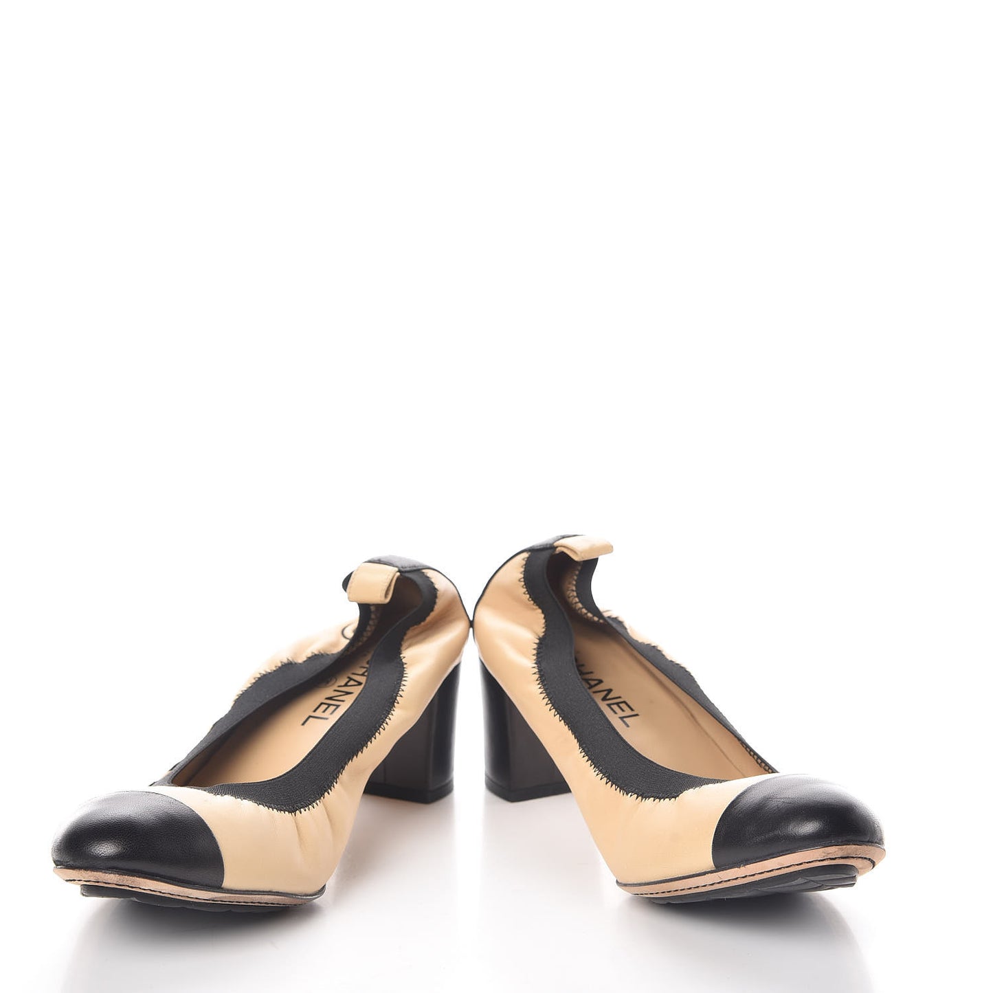 Lambskin Patent CC Elastic Stretch Pumps 41.5 Beige Black