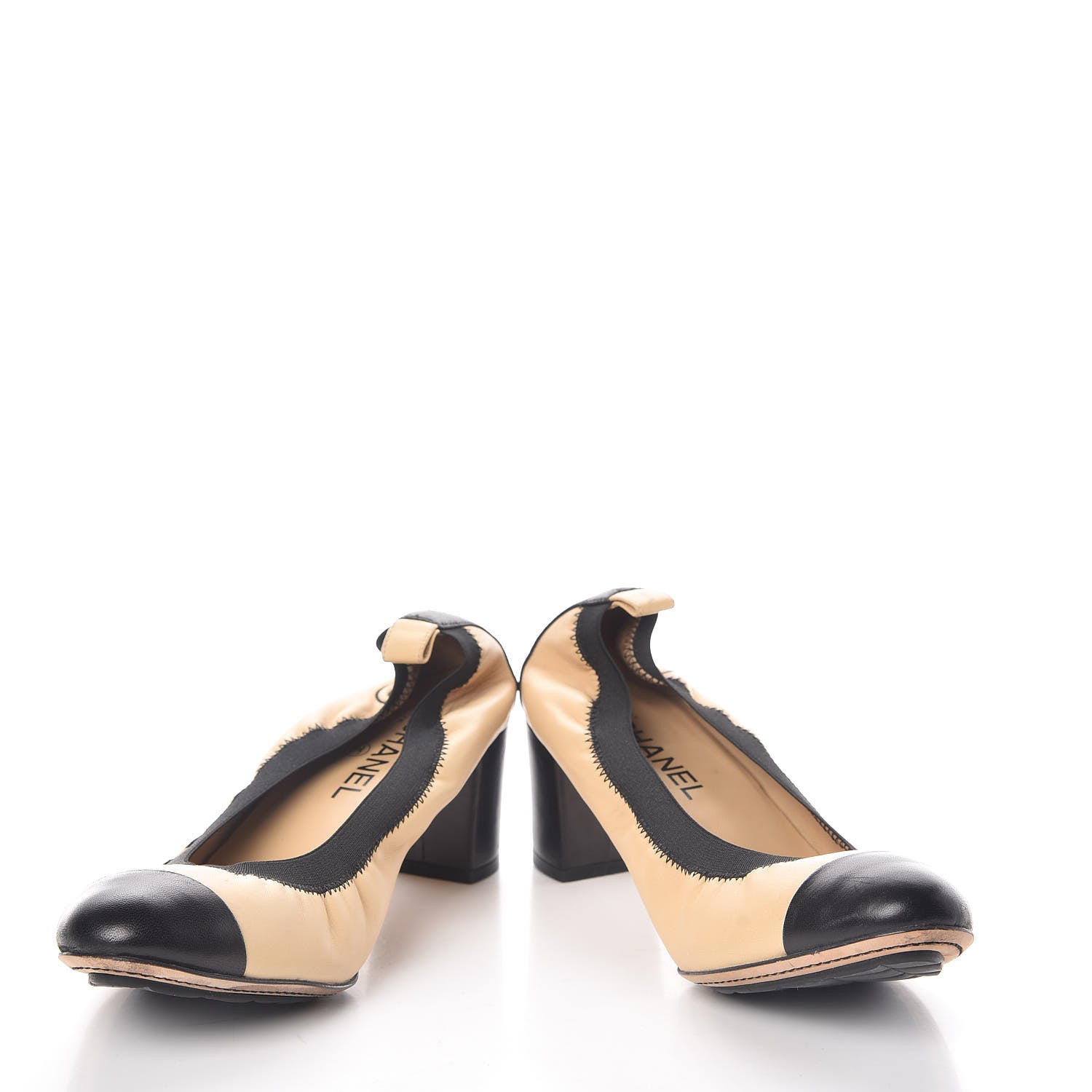 Chanel Lambskin Patent CC Elastic Stretch Pumps 41.5 Beige Black 5 of 11