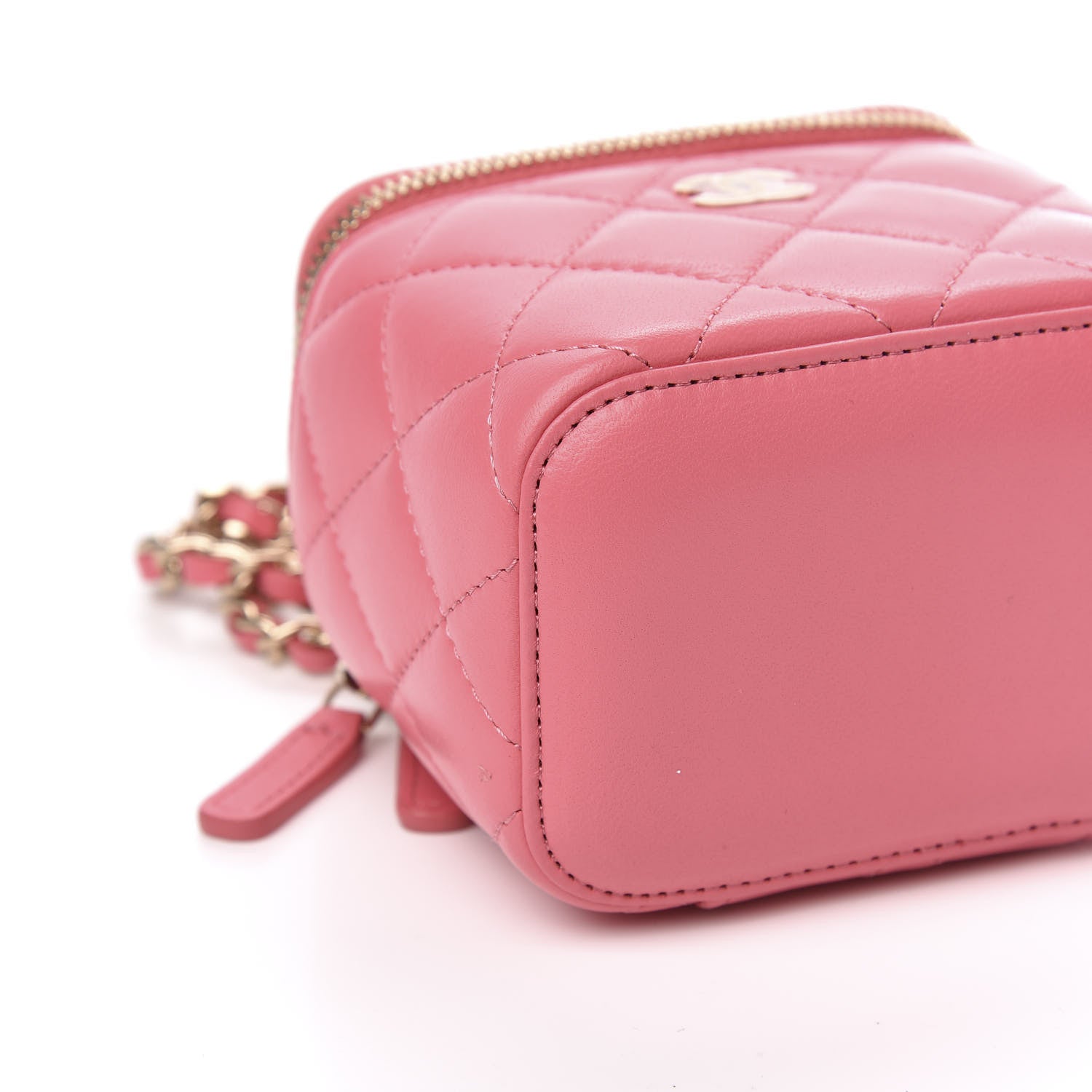 Chanel Lambskin Quilted Mini Vanity Case With Chain Coral 8 of 10