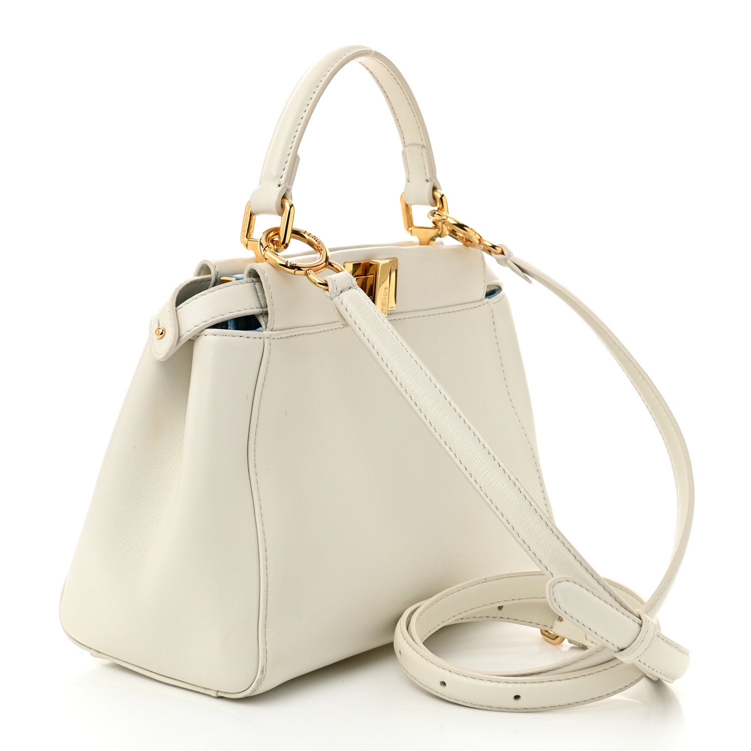 Fendi Nappa Vitello Gingham Embossed Mini Peekaboo Iconic Satchel White Ice Light Blue 3 of 14