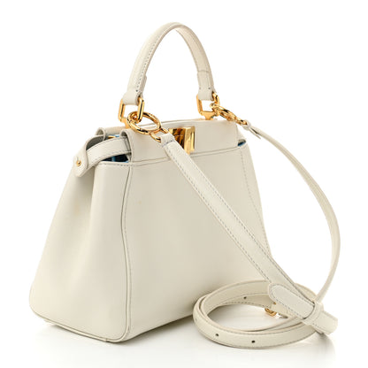 Fendi Nappa Vitello Gingham Embossed Mini Peekaboo Iconic Satchel White Ice Light Blue 3 of 14