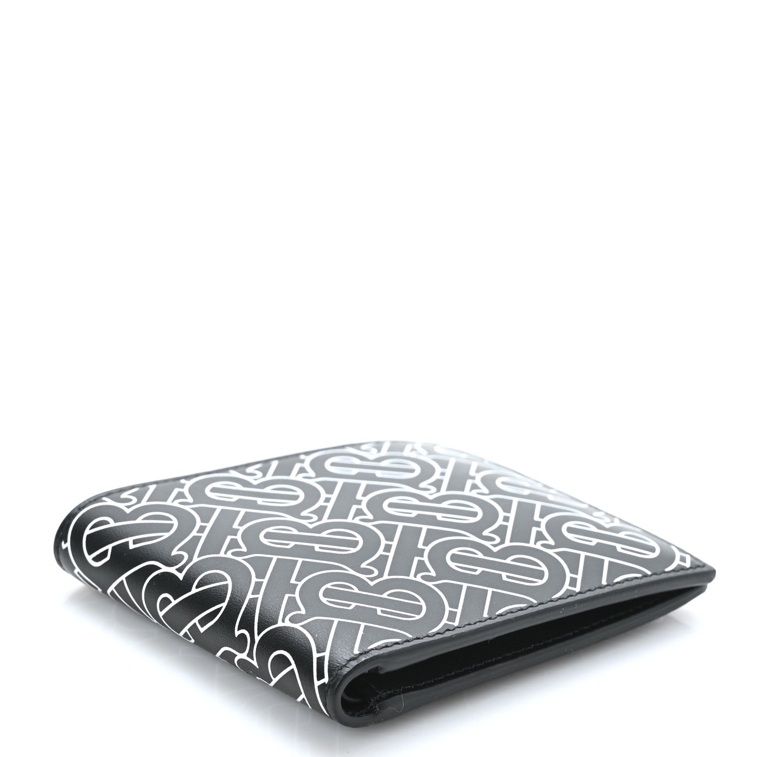 Burberry Calfskin Embossed Monogram Bi-Fold Wallet Black White 4 of 6