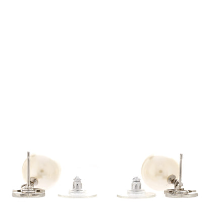 Chanel Crystal Pearl CC Drop Earrings Silver Pearly White 3 of 5