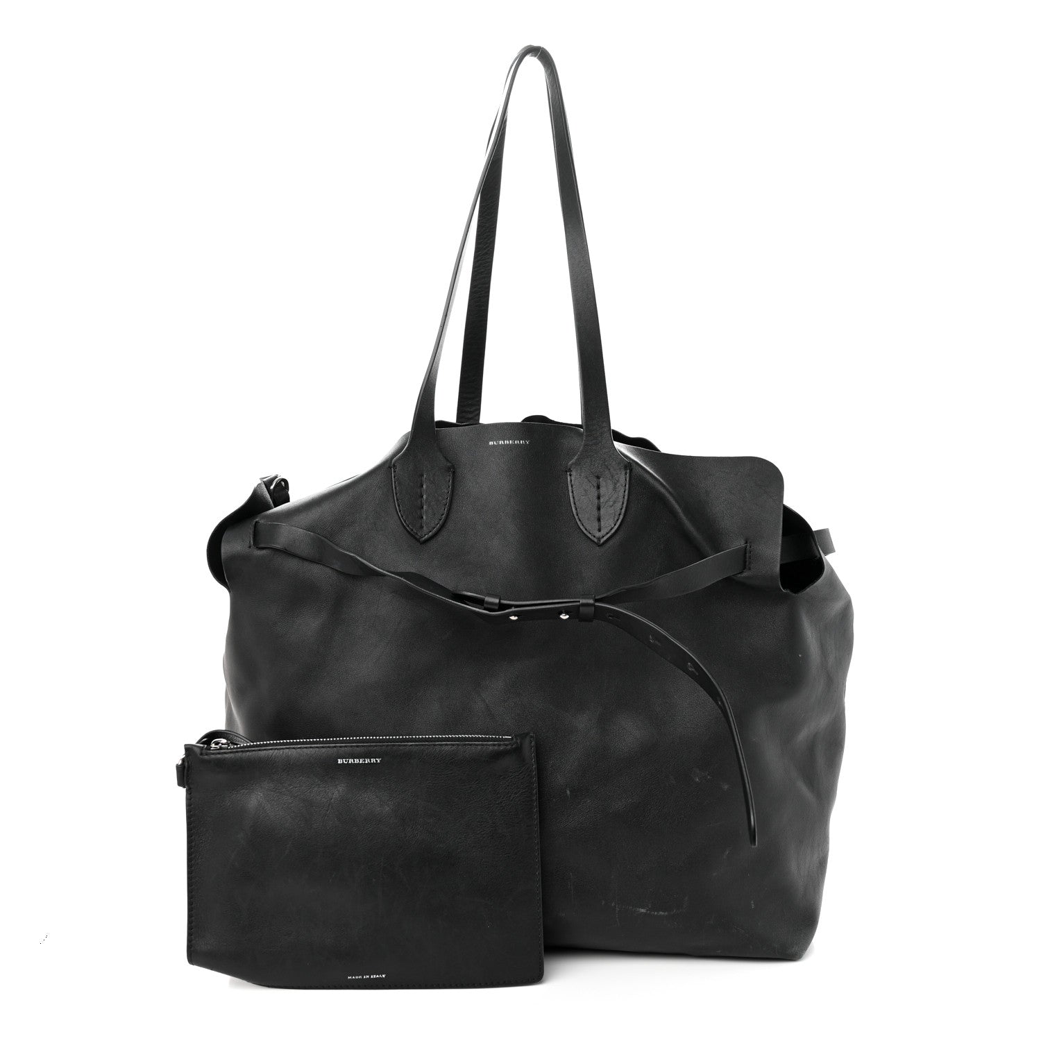 Burberry Calfskin Large Belt Tote Black 1 of 13
