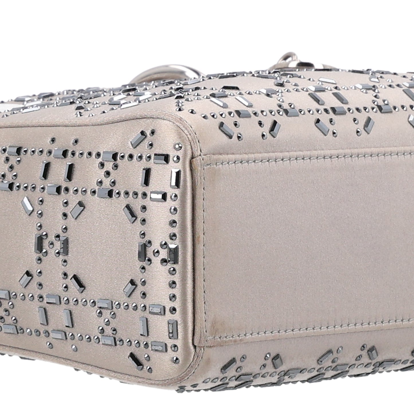 Satin Crystal Cannage Mini Lady Dior Gray