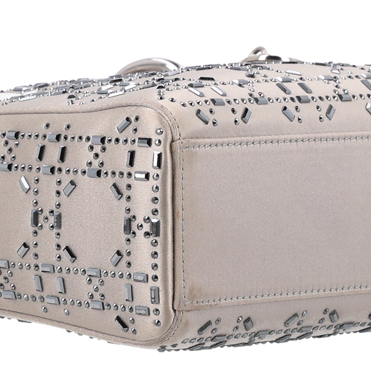 Christian Dior Satin Crystal Cannage Mini Lady Dior Gray 9 of 10
