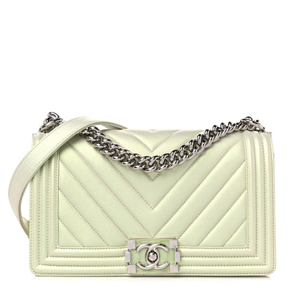 Chanel Iridescent Lambskin Chevron Quilted Medium Boy Flap Green 1 of 10