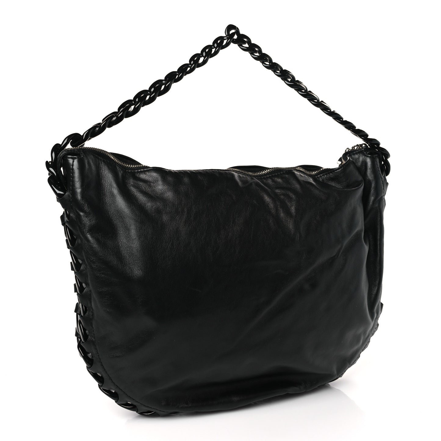Calfskin Modern Chain Rhodoid Hobo Black