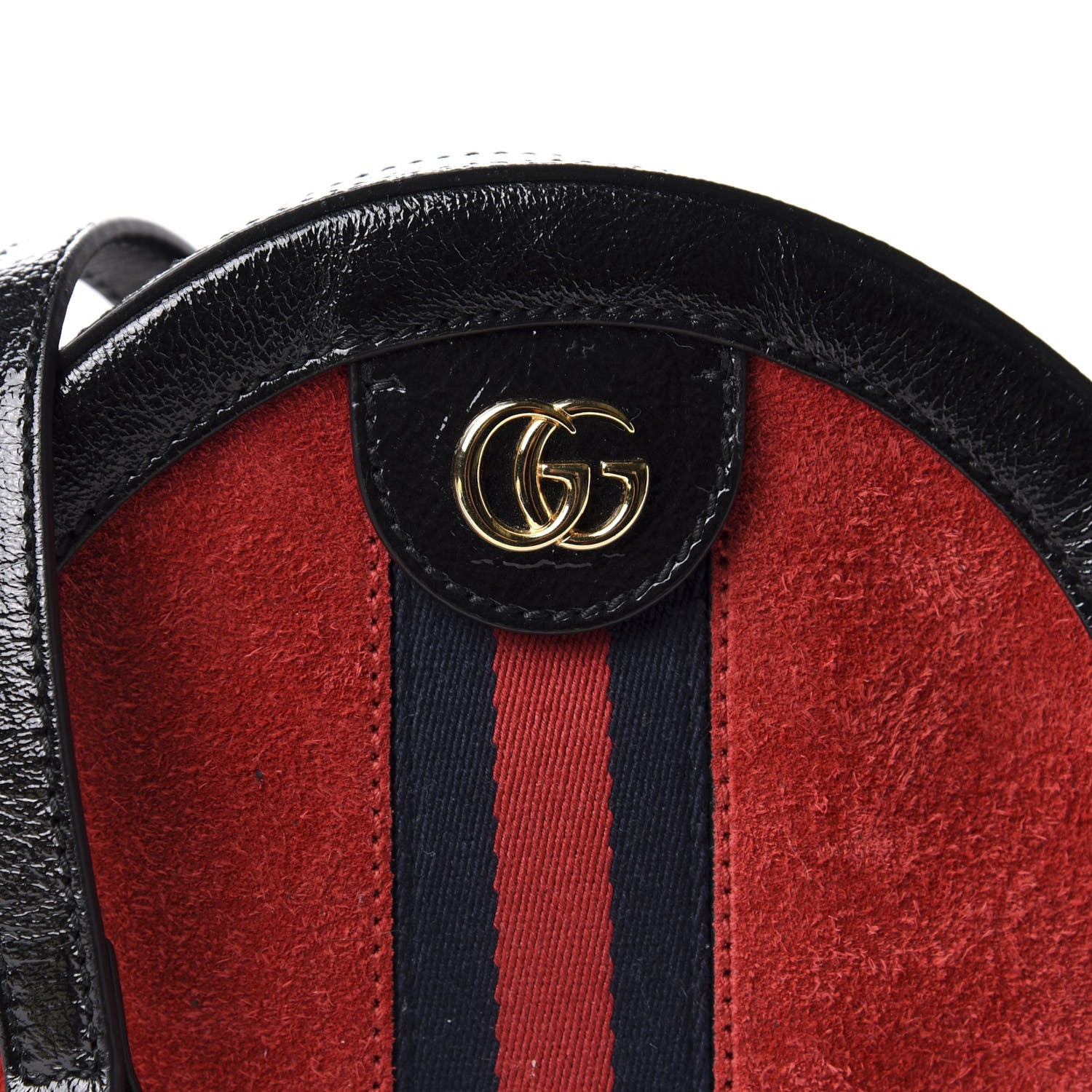 Gucci Suede Patent Web Mini Ophidia Round Shoulder Bag Hibiscus Red Black 10 of 10