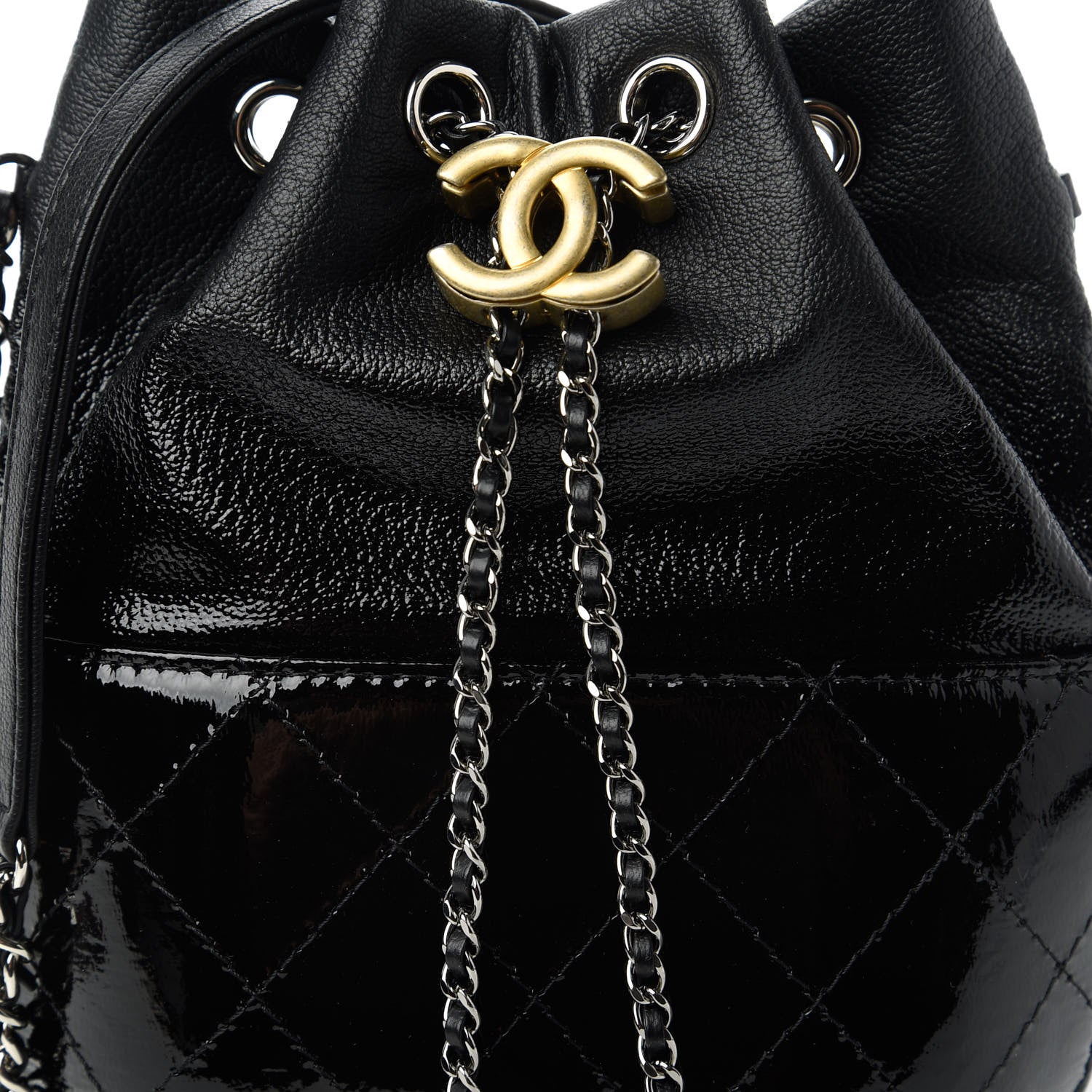 Chanel Patent Goatskin Quilted Small Gabrielle Bucket Black 10 of 11