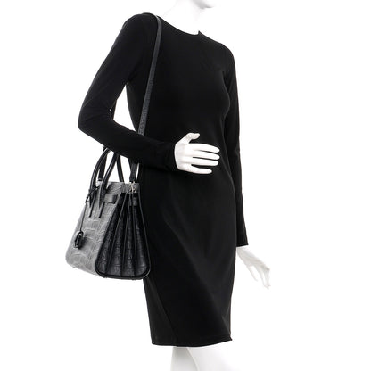Saint Laurent Calfskin Crocodile Embossed Small Sac de Jour Black 2 of 11