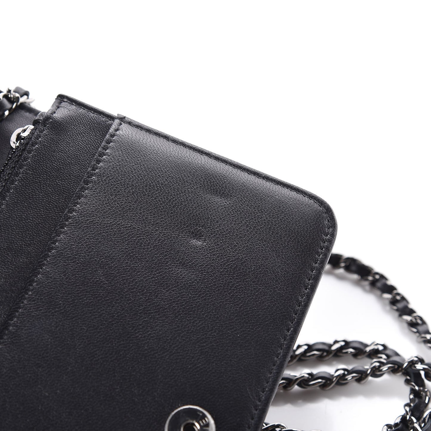 Calfskin Crystal Studded Chevron Boy Wallet On Chain WOC Black