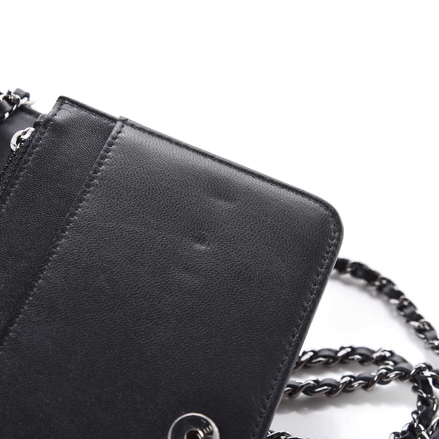Chanel Calfskin Crystal Studded Chevron Boy Wallet On Chain WOC Black 16 of 17